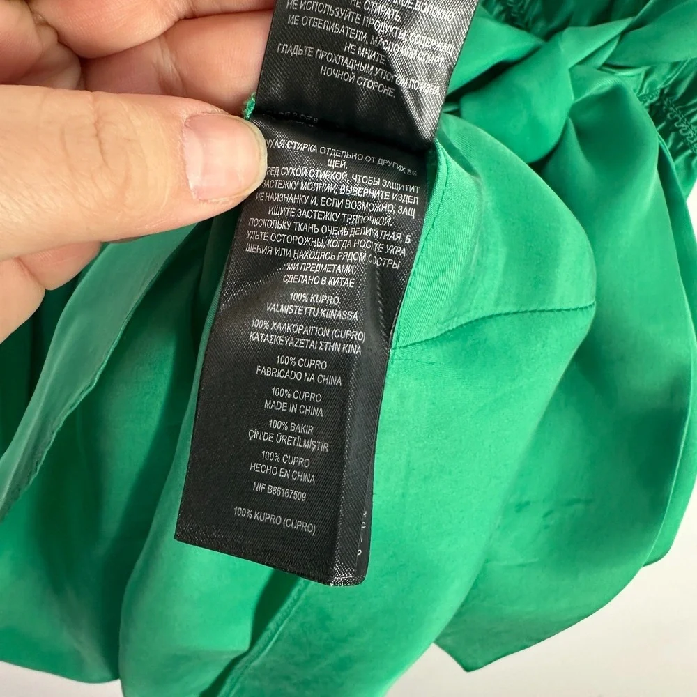 Ted Baker Green Babydoll Mini‎ Dress Womens 1 Small Vegan Silk Smocked Feminine